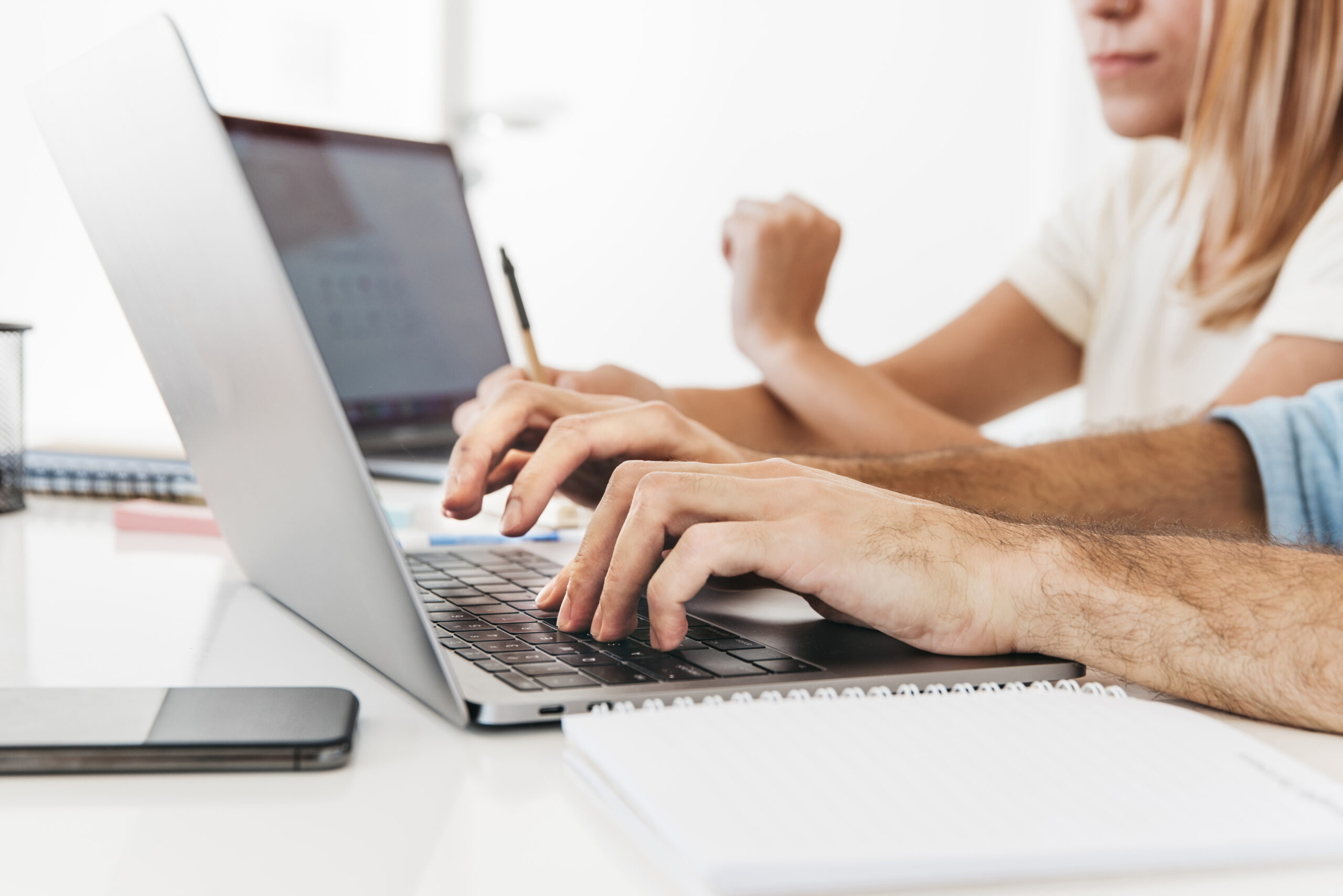 crop hands typing laptop workplace